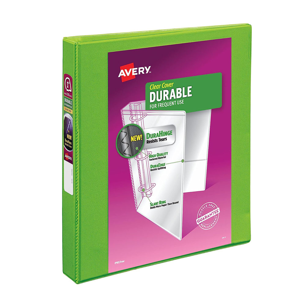 av1.jpg Avery Durable View 3 Ring Binder,1 Inch Slant Rings,1 Green Binder - Image 1