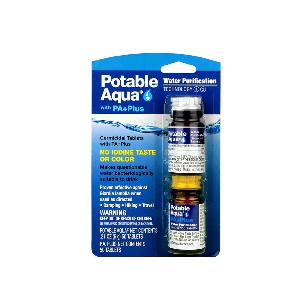 po.jpg Potable Aqua Water Purification Tablets with PA Plus, for Camping, Hiking - Image 1